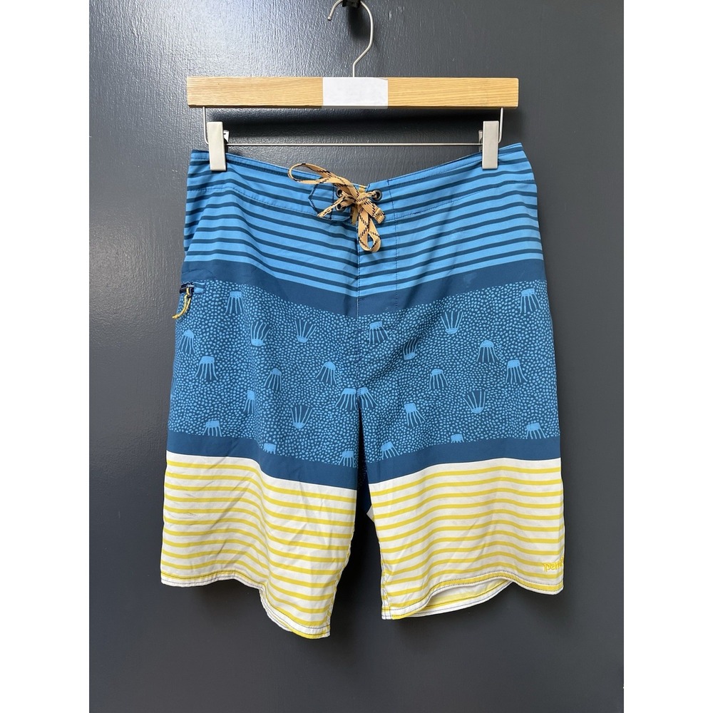 Patagonia Board Shorts Size 32 Blue Yellow Stripe Jelly Fish Mens